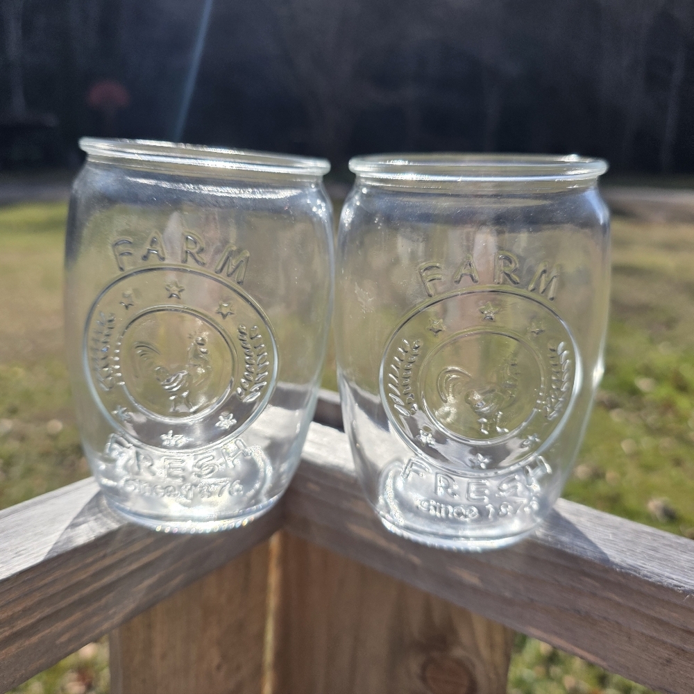 Rooster Chicken Glasses Farm Fresh Embossed Farmhouse Kitchen decor Cottagecore
